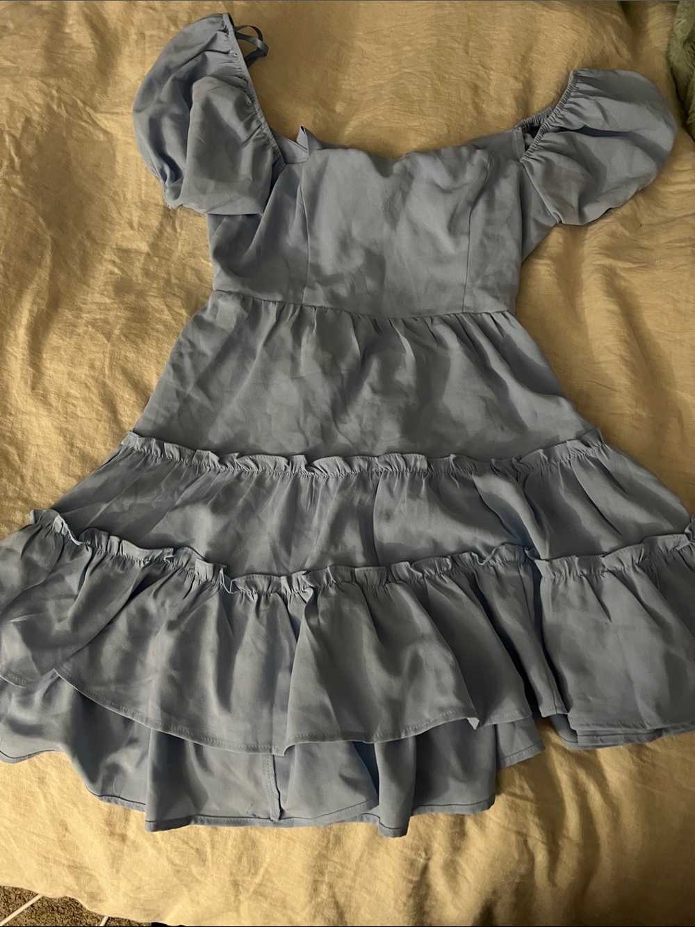 Windsor Light Blue Puff-Sleeve Tiered Dress